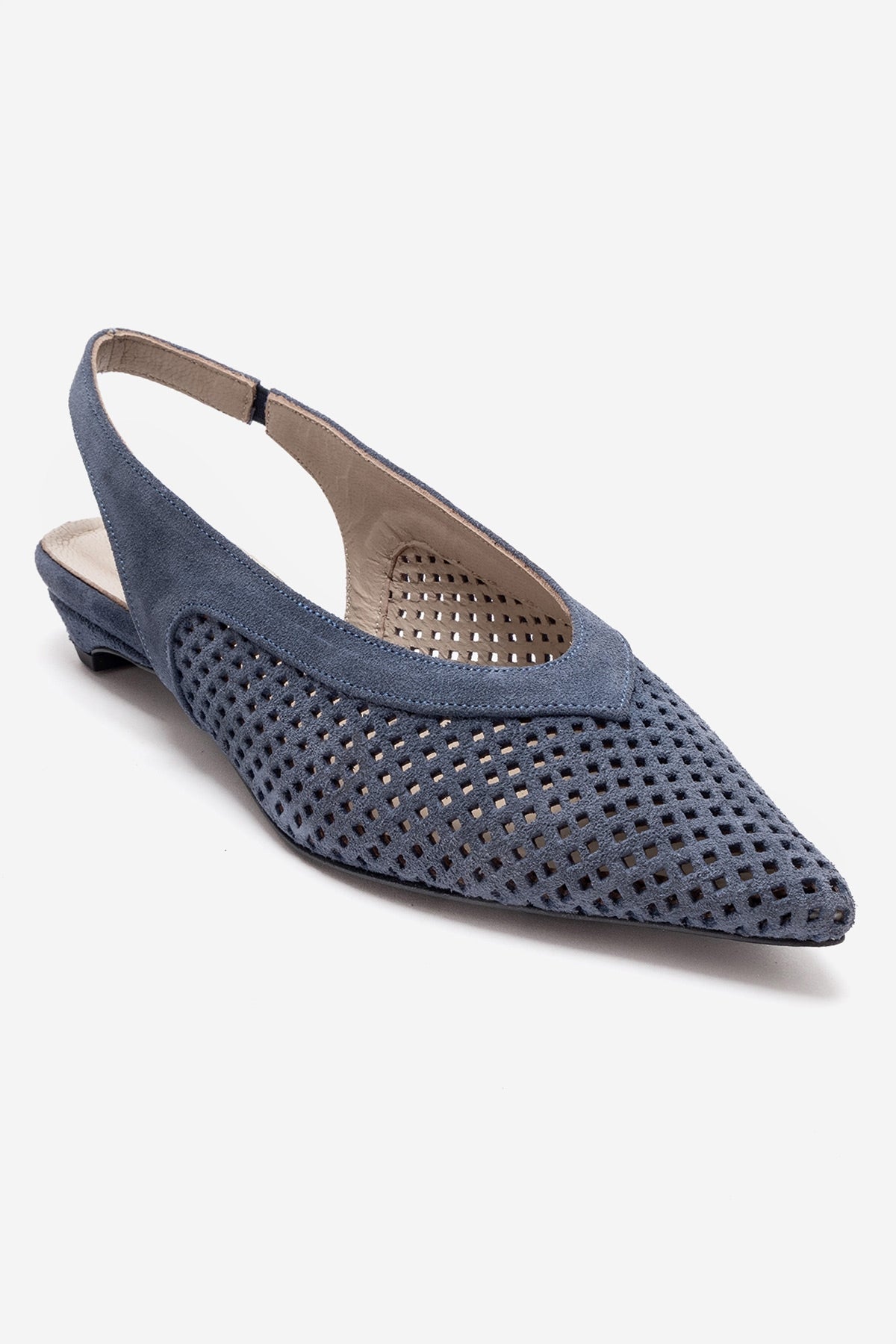 LIEVE - Zapato de tacón bajo de piel genuina azul denim (Mujer)