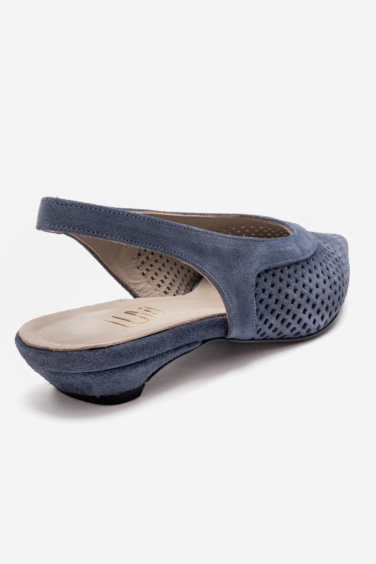 LIEVE - Zapato de tacón bajo de piel genuina azul denim (Mujer)