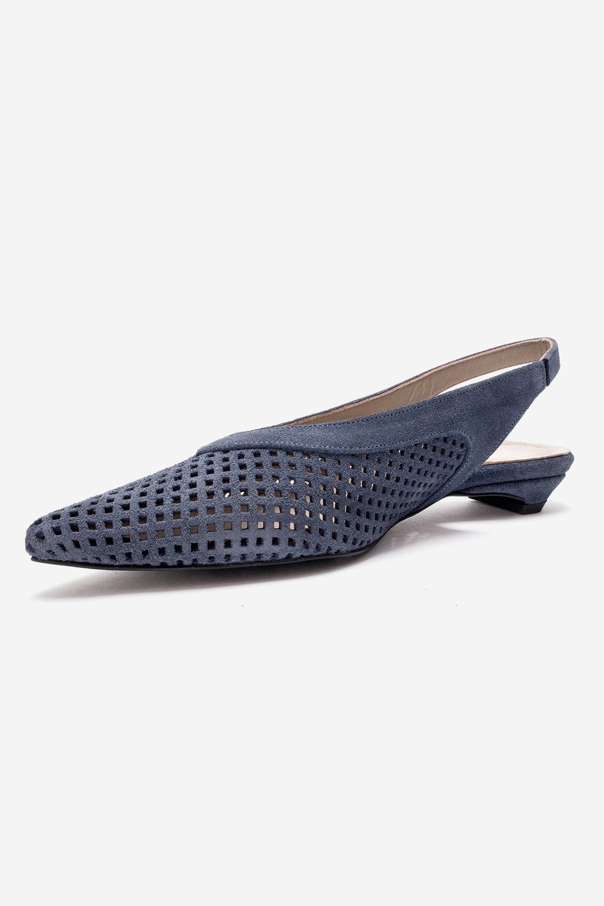 LIEVE - Zapato de tacón bajo de piel genuina azul denim (Mujer)