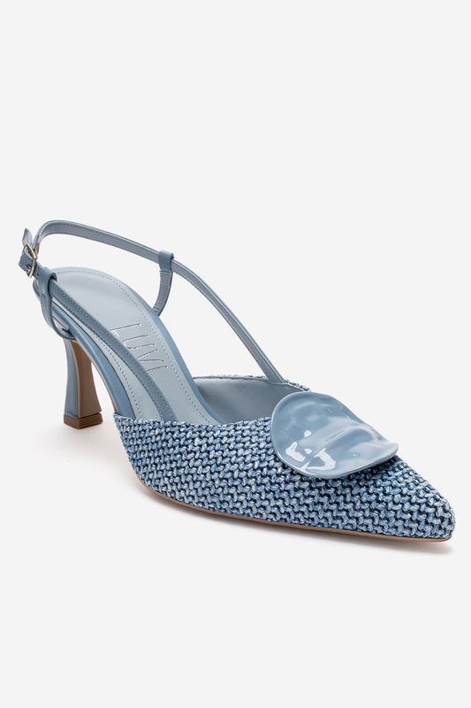 LEVIA - Zapatilla de Tacón de Aguja con Textura de Paja Azul (Mujer)