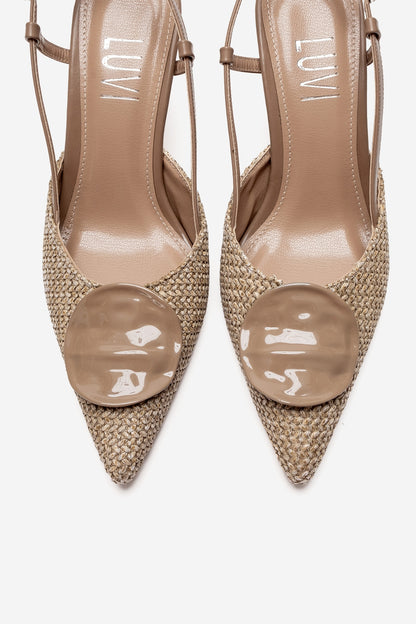 Levia - Taupe Woven-Textured Accessory-Detail Stiletto Heel Pump (Women)