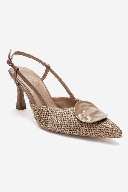 Levia - Taupe Woven-Textured Accessory-Detail Stiletto Heel Pump (Women)