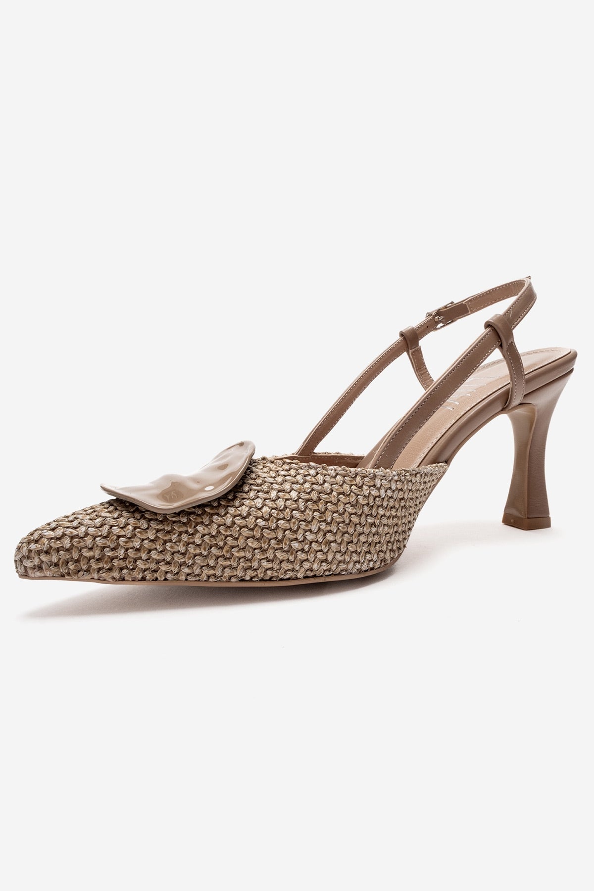 Levia - Taupe Woven-Textured Accessory-Detail Stiletto Heel Pump (Women)