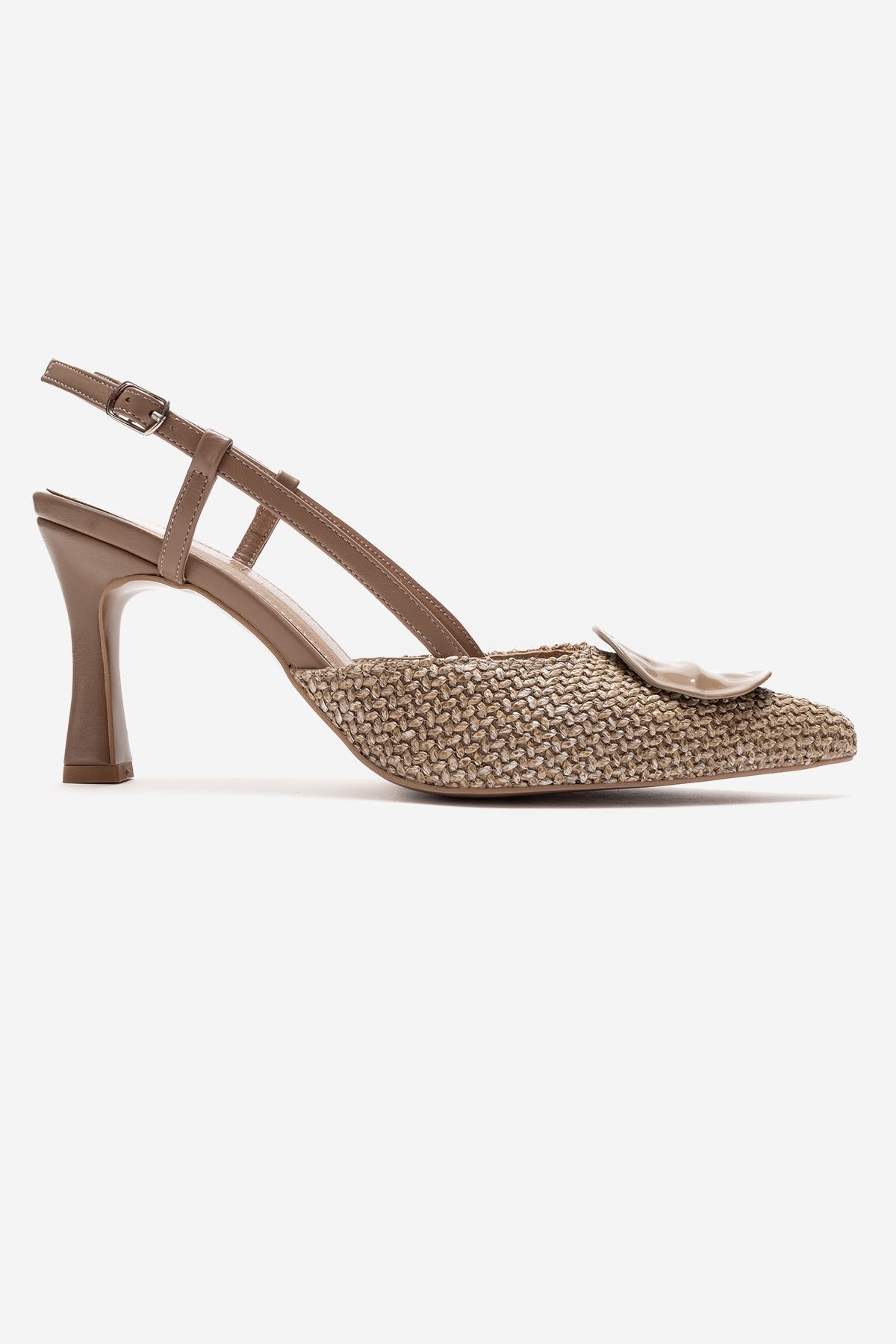 Levia - Taupe Woven-Textured Accessory-Detail Stiletto Heel Pump (Women)