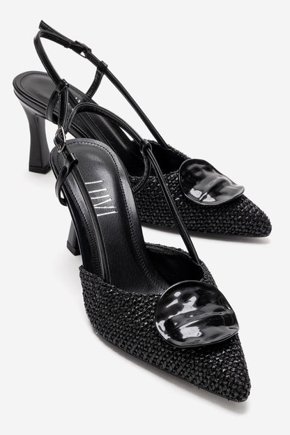 Levia - Zapatilla de tacón de aguja con textura tejida y detalle de accesorio (Mujer)