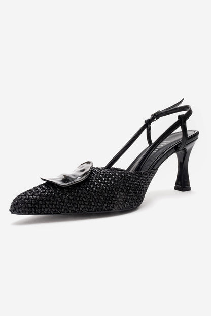 Levia - Zapatilla de tacón de aguja con textura tejida y detalle de accesorio (Mujer)