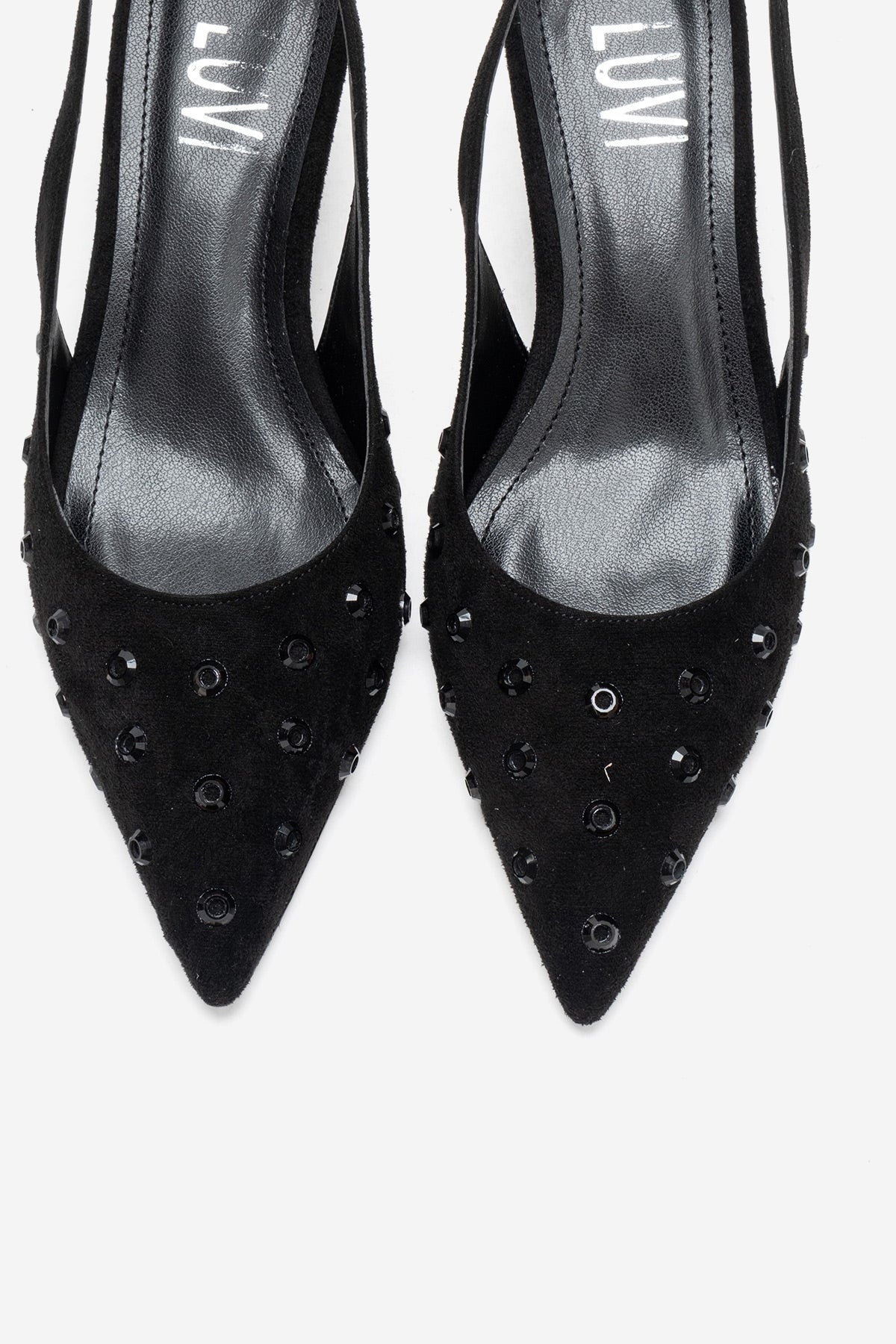 Lorex - Black Suede Embellished Stiletto Heel Pump (Women)