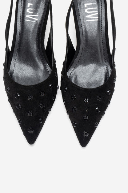 Lorex - Black Suede Embellished Stiletto Heel Pump (Women)