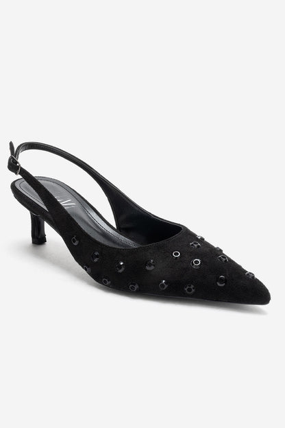 Lorex - Black Suede Embellished Stiletto Heel Pump (Women)