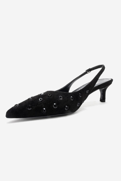 Lorex - Black Suede Embellished Stiletto Heel Pump (Women)
