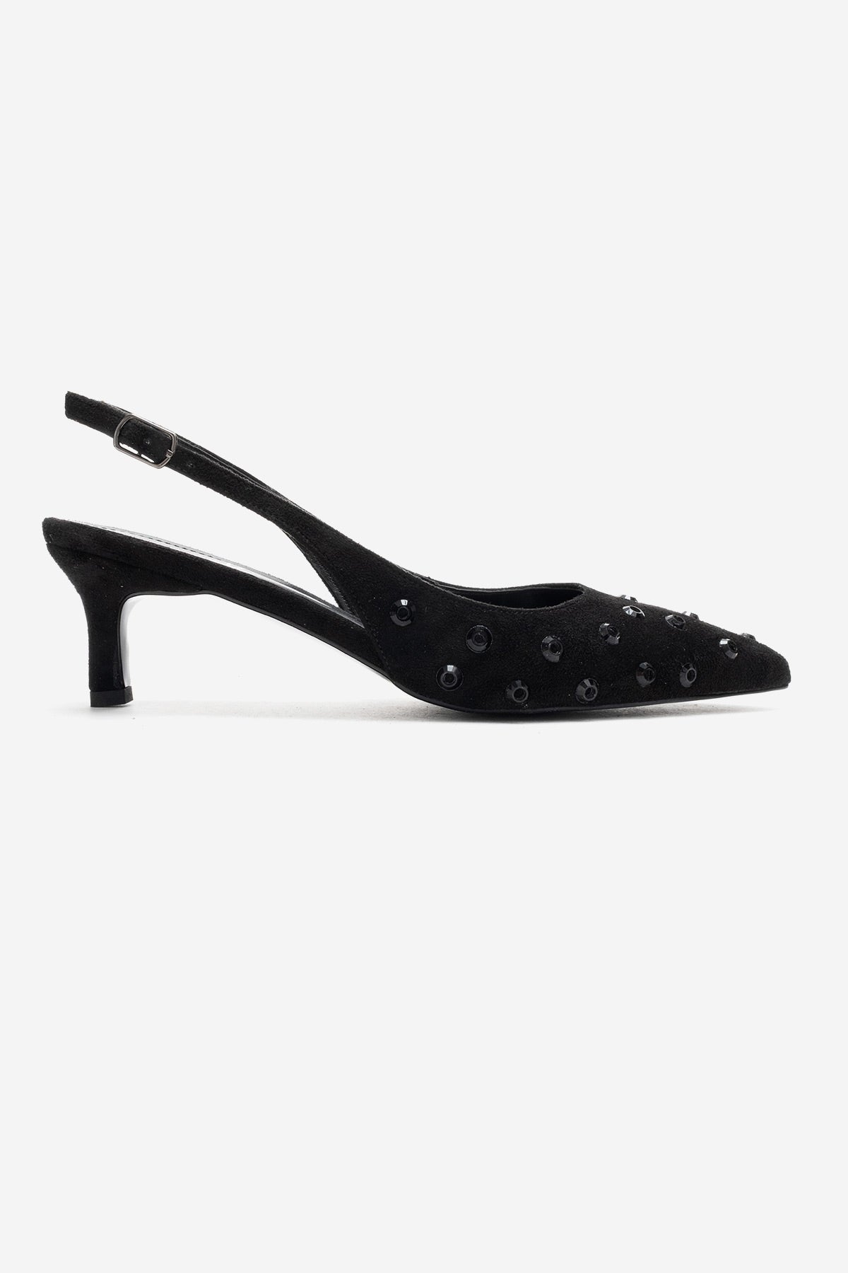 Lorex - Black Suede Embellished Stiletto Heel Pump (Women)