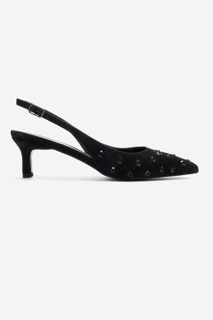 Lorex - Black Suede Embellished Stiletto Heel Pump (Women)