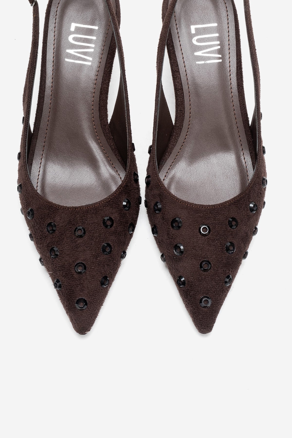 Lorex - Brown Suede Embellished Stiletto Heel Pump (Women)