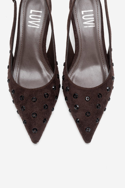 Lorex - Brown Suede Embellished Stiletto Heel Pump (Women)