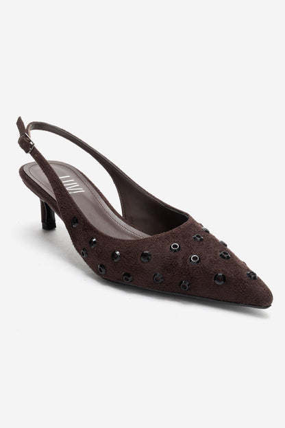 Lorex - Brown Suede Embellished Stiletto Heel Pump (Women)