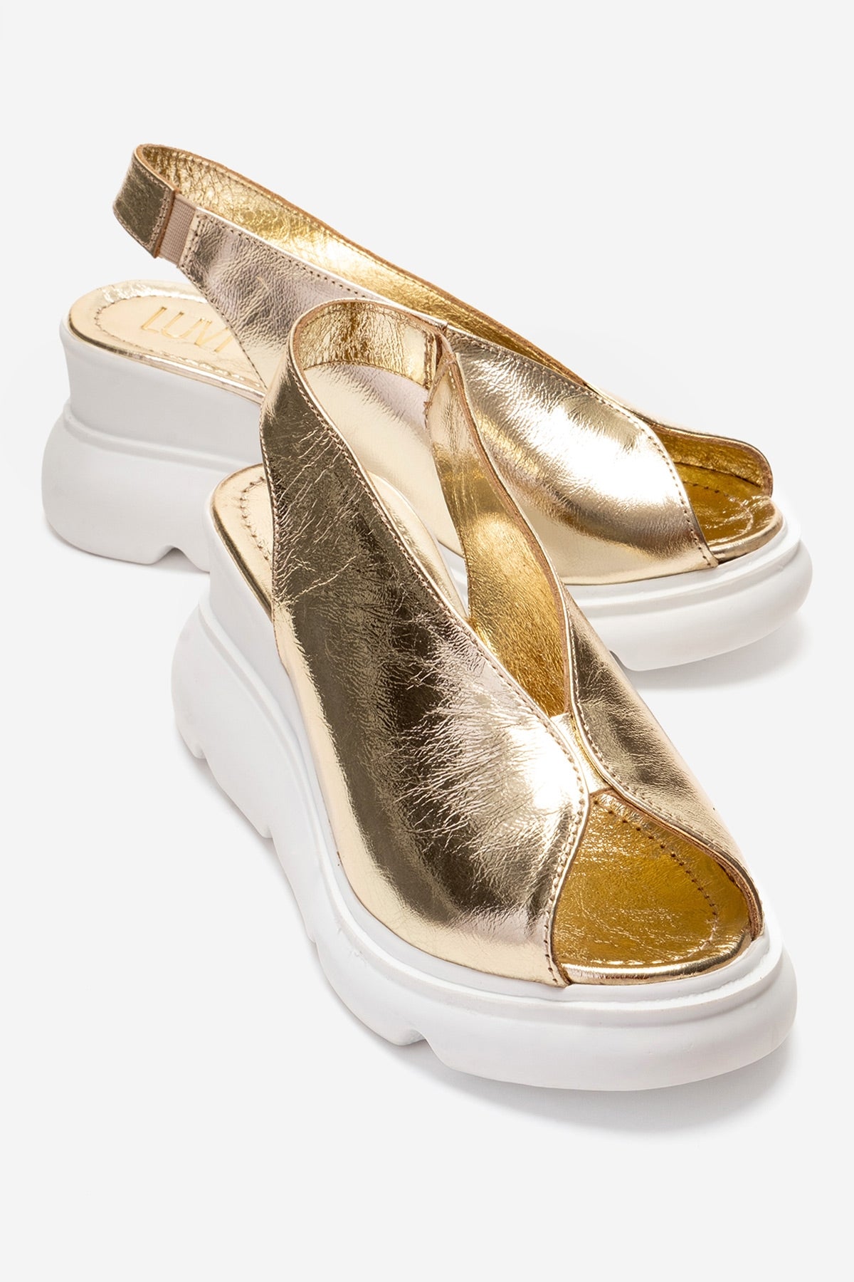 Sam - Sandalia de plataforma de cuero dorado (Mujer)