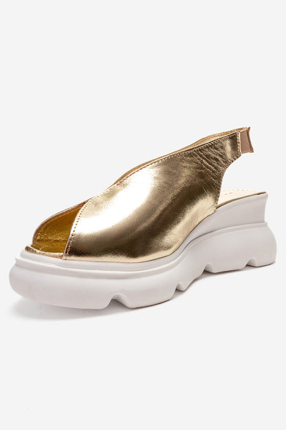 Sam - Sandalia de plataforma de cuero dorado (Mujer)