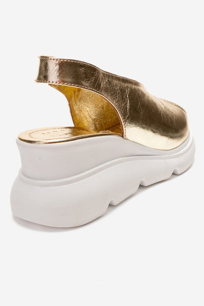 Sam - Sandalia de plataforma de cuero dorado (Mujer)