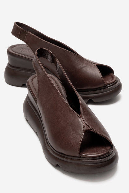 Sam - Brown Leather Platform Slide (Women)