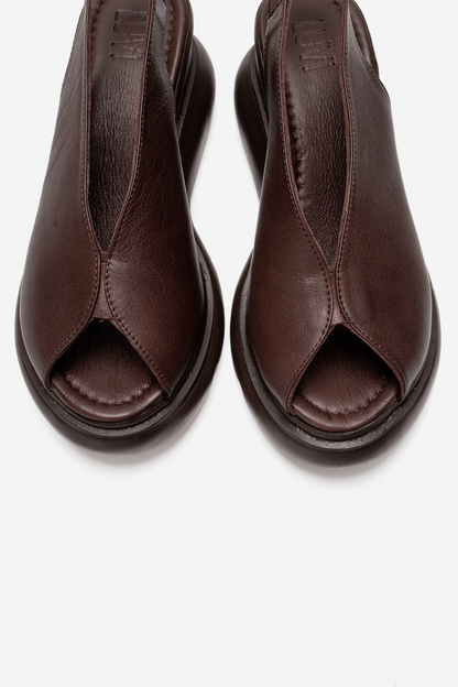 Sam - Brown Leather Platform Slide (Women)