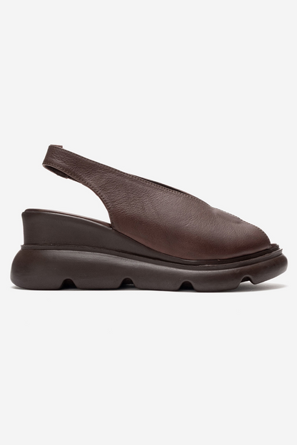 Sam - Brown Leather Platform Slide (Women)