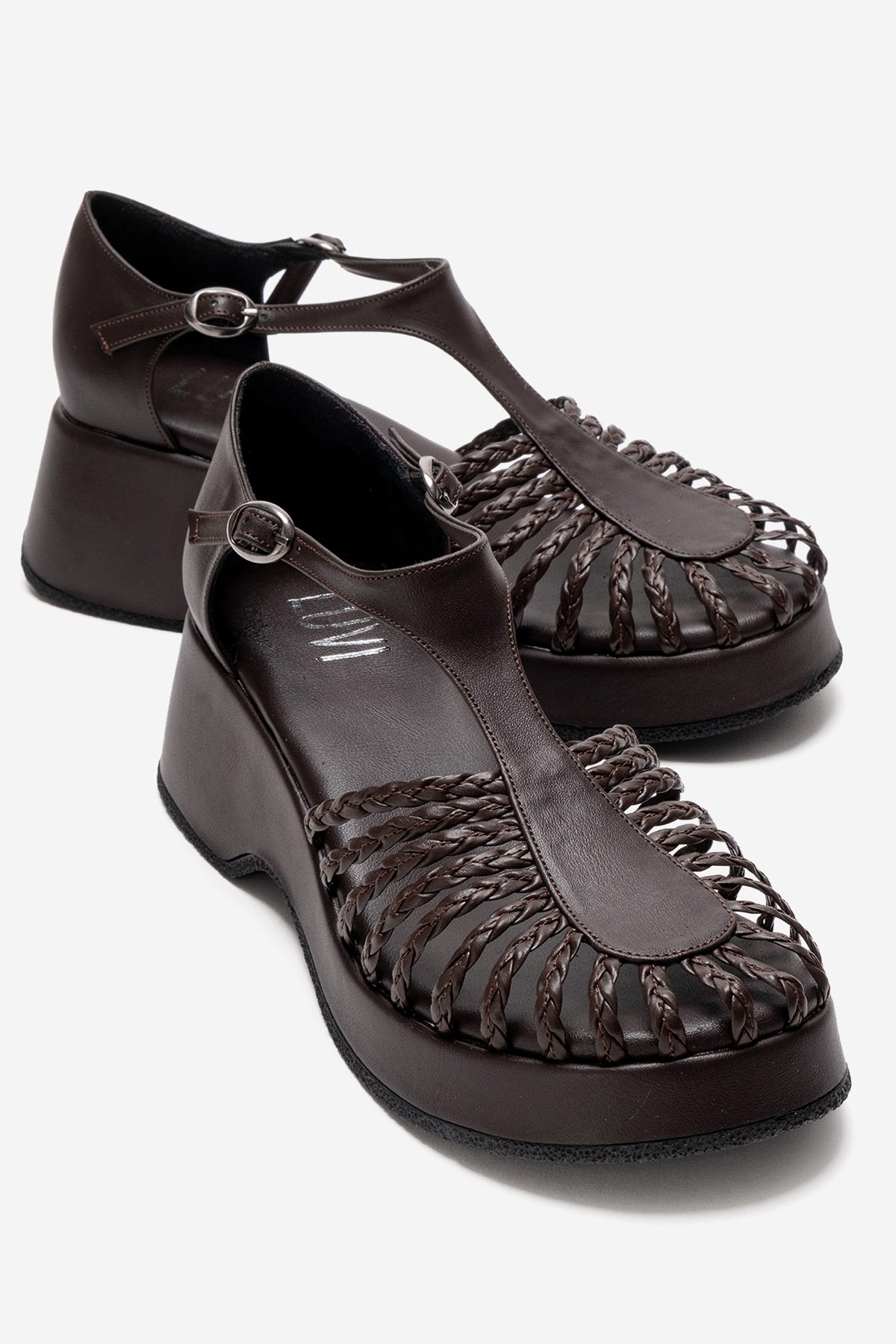 Barry - Brown Woven Detail Wedge Sandal (Women)