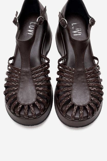 Barry - Brown Woven Detail Wedge Sandal (Women)