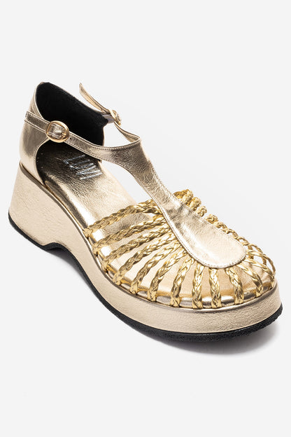 Barry - Gold Woven Detail Wedge Sandal (Women)