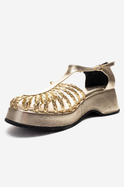 Barry - Gold Woven Detail Wedge Sandal (Women)