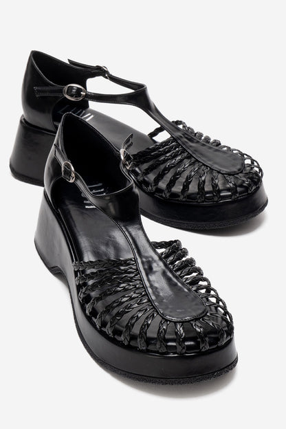 Barry - Black Woven Detail Wedge Sandal (Women)