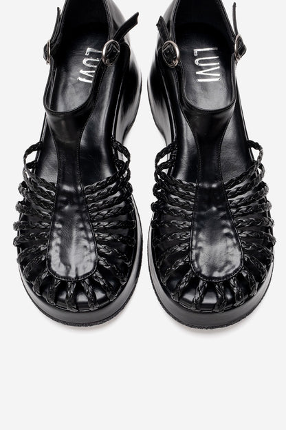Barry - Black Woven Detail Wedge Sandal (Women)