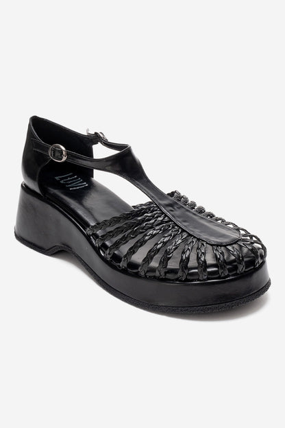 Barry - Black Woven Detail Wedge Sandal (Women)