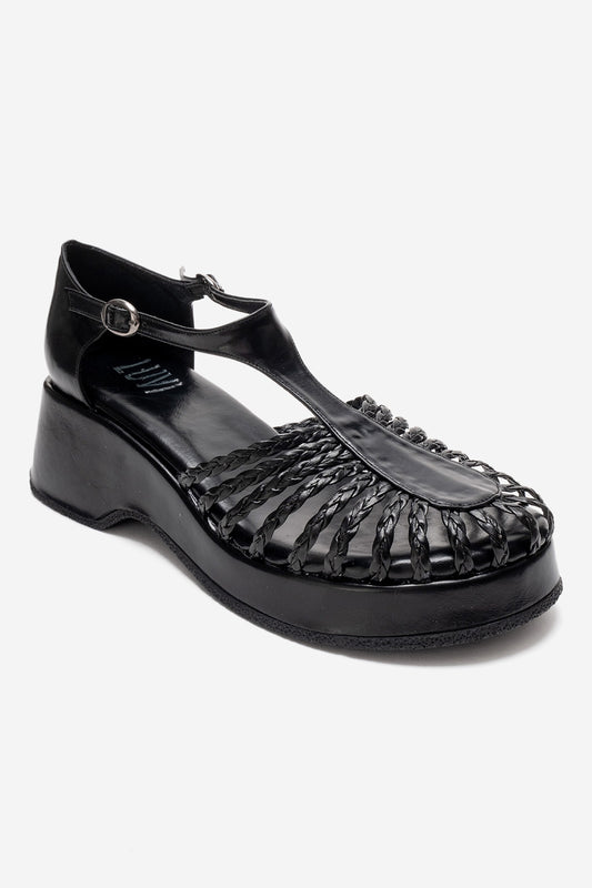 Barry - Sandalia de cuña con detalles trenzados en negro (Mujer)