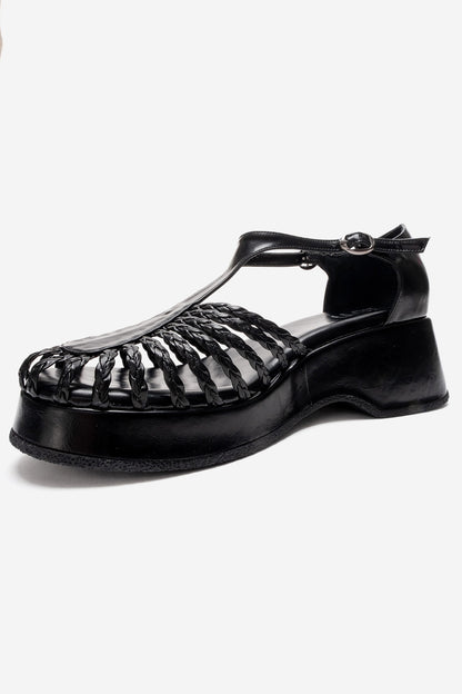 Barry - Black Woven Detail Wedge Sandal (Women)