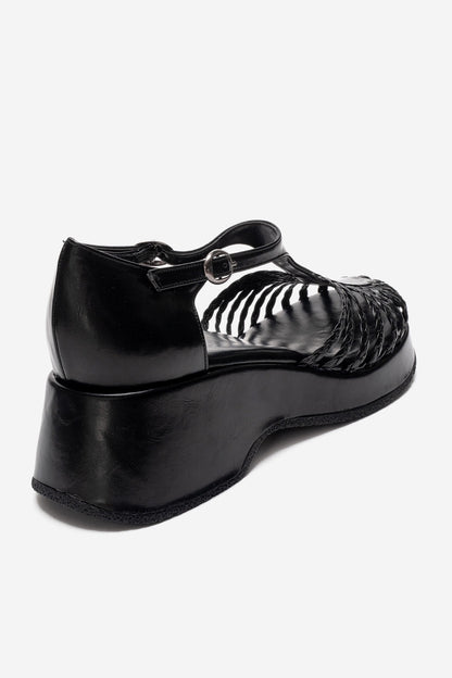 Barry - Black Woven Detail Wedge Sandal (Women)