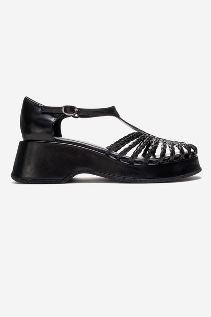 Barry - Black Woven Detail Wedge Sandal (Women)
