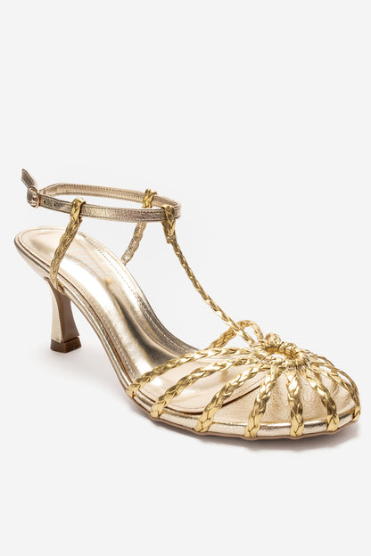 Gerald Gold Woven Strap Stiletto Pump (Women)