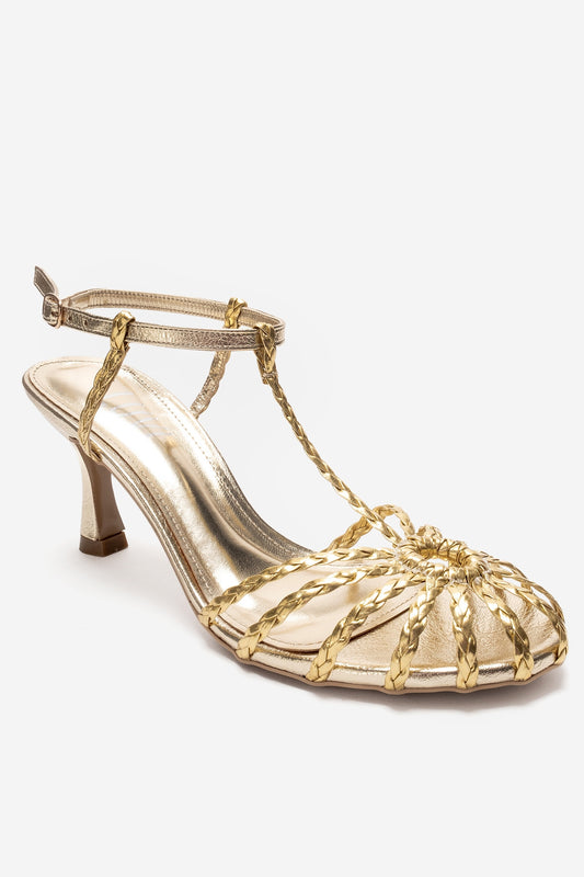 Zapato de tacón tipo aguja con tira de tejido dorado Gerald (Mujer)