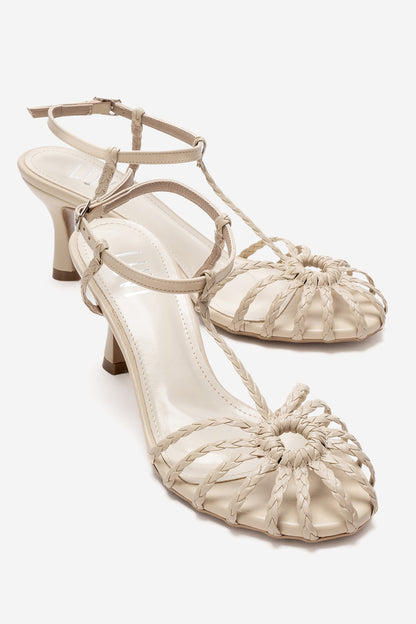 Gerald Beige Woven Strap Stiletto Pump (Women)