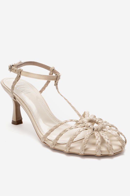 Zapato de tacón tipo aguja Gerald Beige con tira tejida (Mujer)