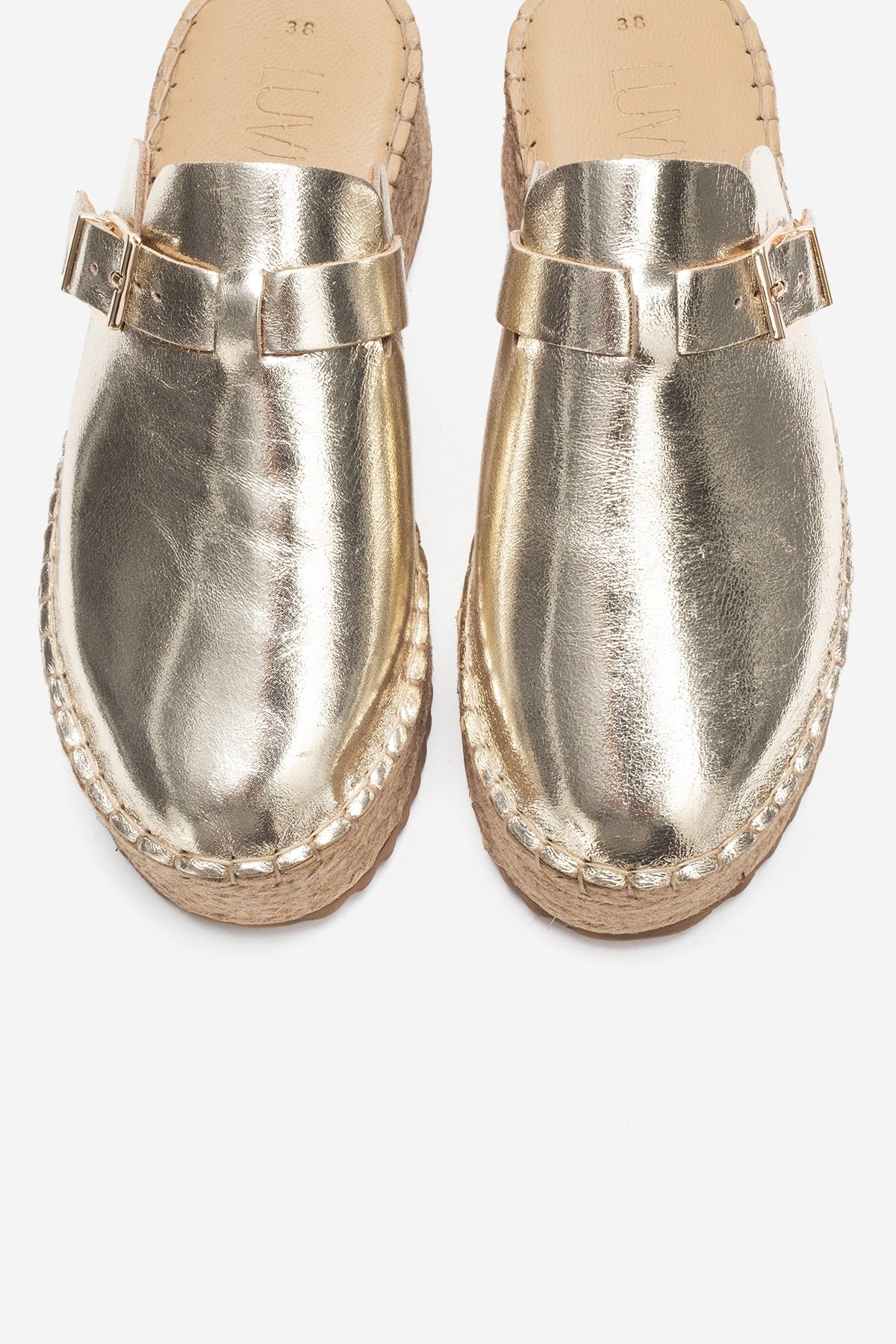 Novas - Gold Leather Platform Espadrille Mule (Women)