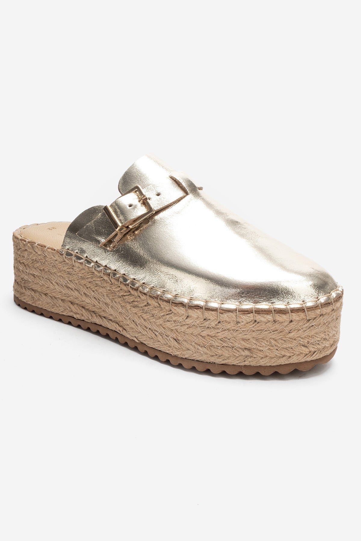 Novas - Gold Leather Platform Espadrille Mule (Women)