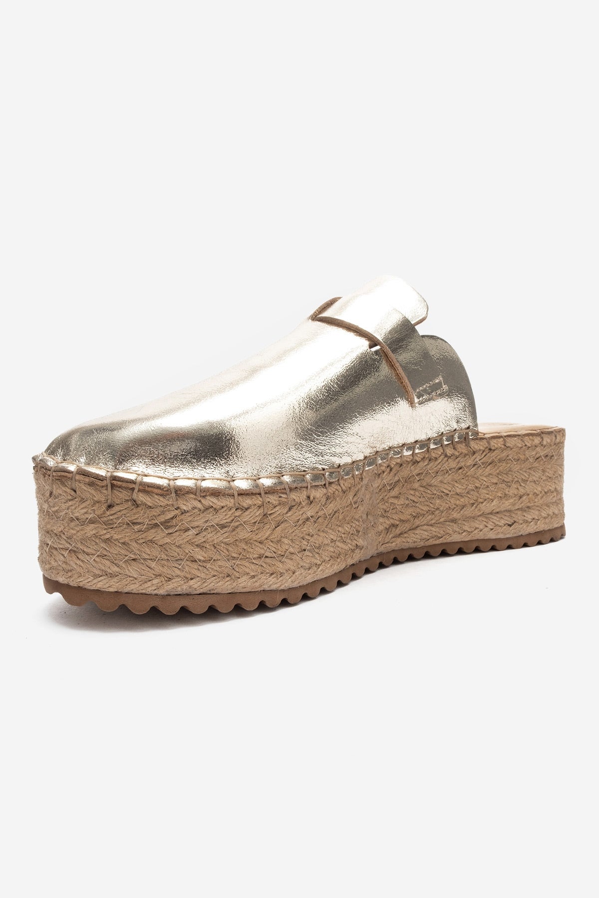 Novas - Gold Leather Platform Espadrille Mule (Women)