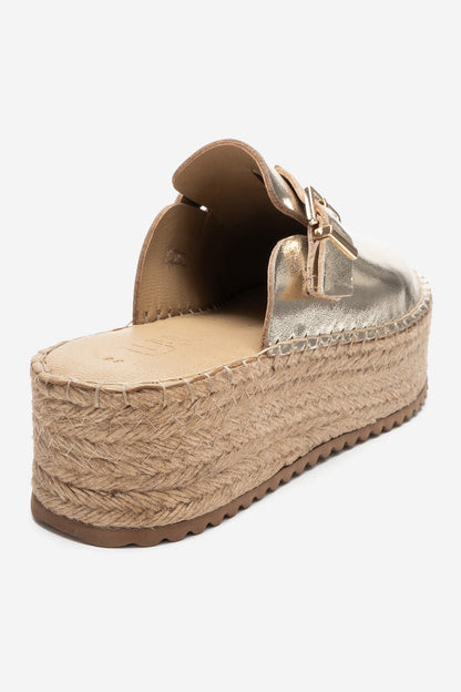 Novas - Gold Leather Platform Espadrille Mule (Women)
