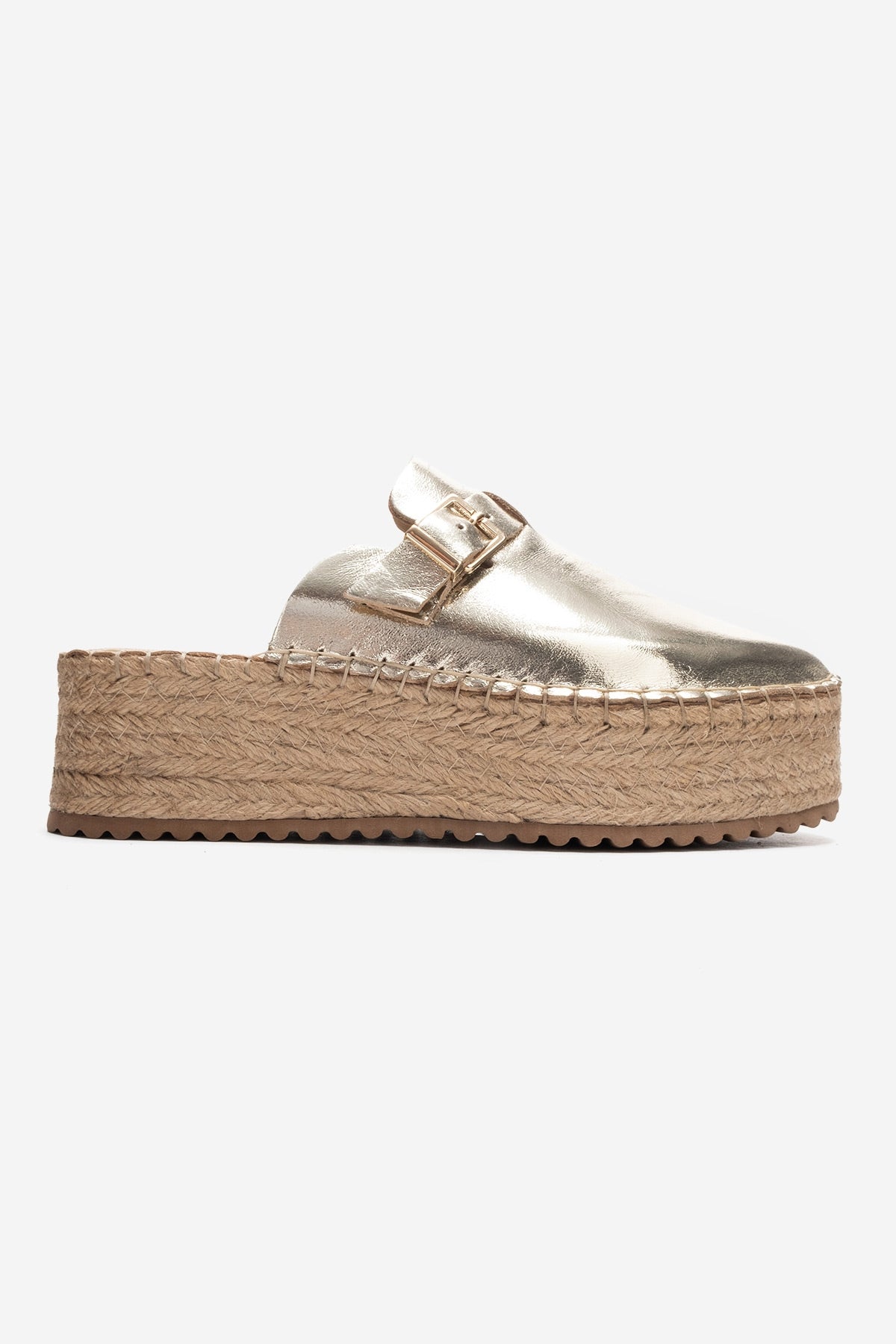 Novas - Gold Leather Platform Espadrille Mule (Women)