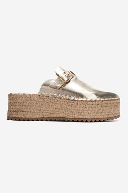 Novas - Gold Leather Platform Espadrille Mule (Women)