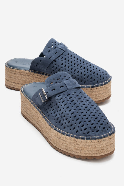 Louis - Denim Blue Suede Leather Platform Sandal (Women)