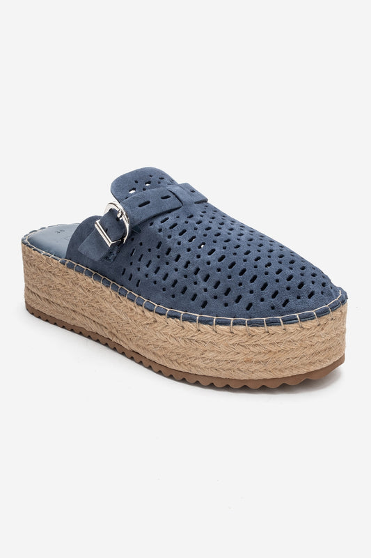 Louis - Sandalia de plataforma de ante azul vaquero (Mujer)