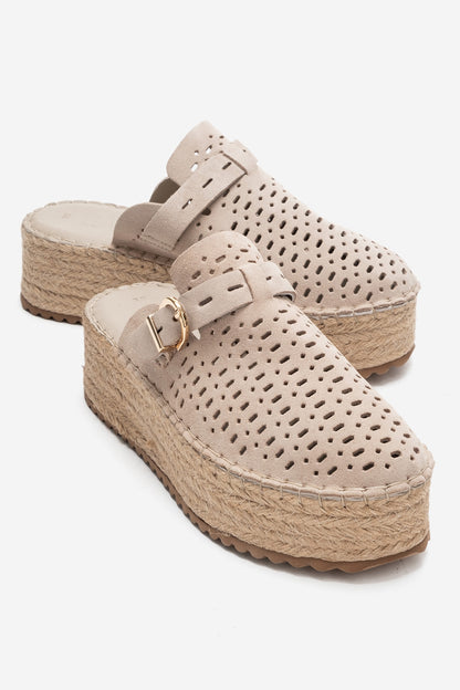 Louis - Beige Suede Leather Platform Sandal (Women)