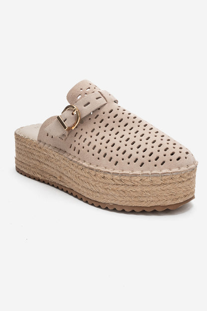 Louis - Beige Suede Leather Platform Sandal (Women)